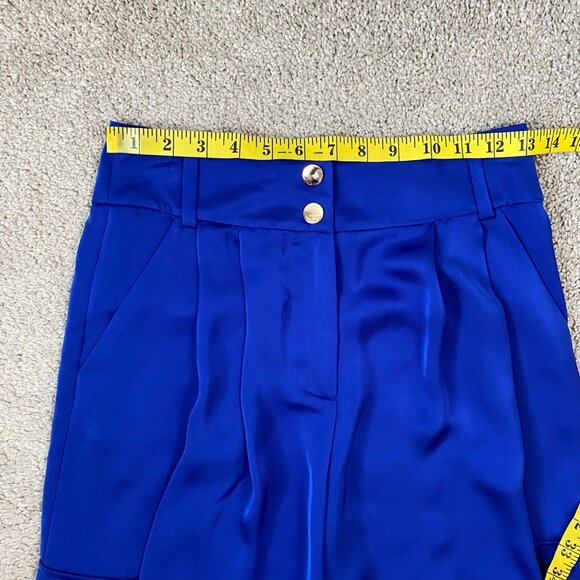 Ramy Brook Rumer Satin Cargo Pants‎ Womens Size 2 Cabana Blue High Waist Pleated - Picture 7 of 9